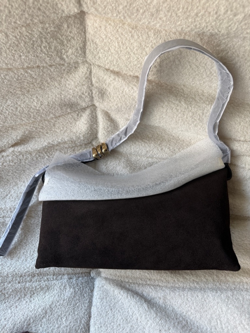 NWT Madewell Dark Carob Brown Suede Shoulder Bag with Gold Hardware - Picture 4 of 6